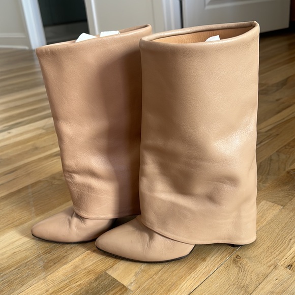 Revolve Toral Berta Booties in Sand Cream Leather Foldover Heeled Boots - Picture 5 of 14